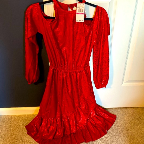 MICHAEL Michael Kors Dresses & Skirts - Michael Kors Red Open Shoulder Long Sleeve Holiday Dress XXS NWT